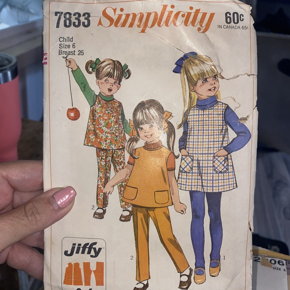 7833 Vintage Simplicity Sewing Pattern Girls 1960s Jumper Top Pants School 6 Cut